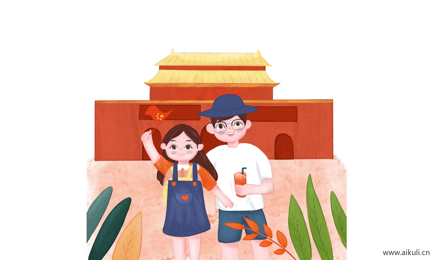 天安门建筑J手绘插画psd素材