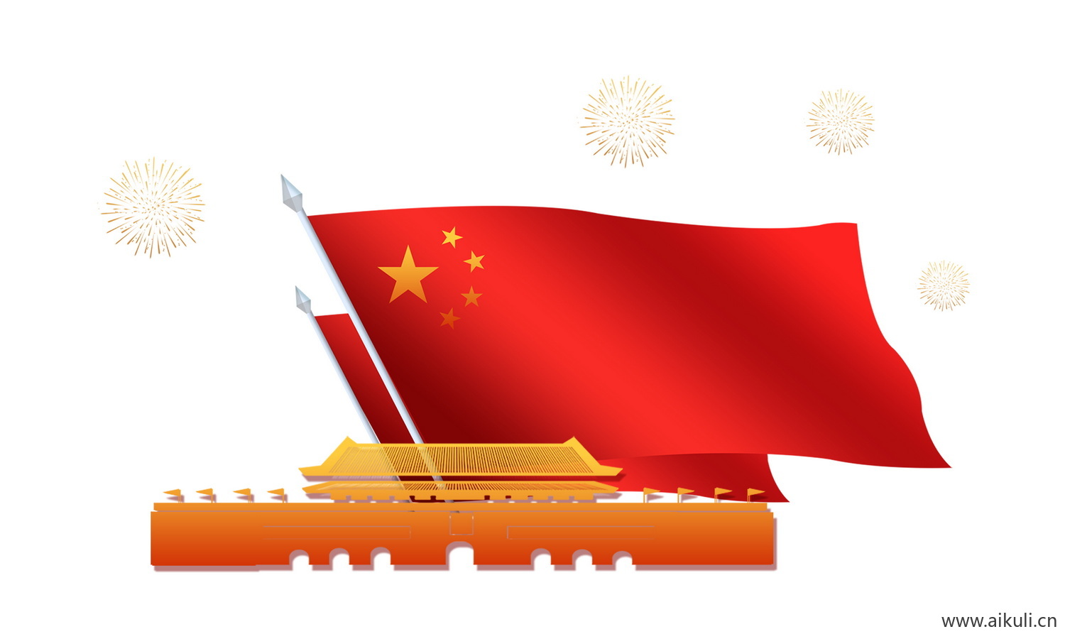中国风红色节日背景天安门建筑CW手绘插画psd素材