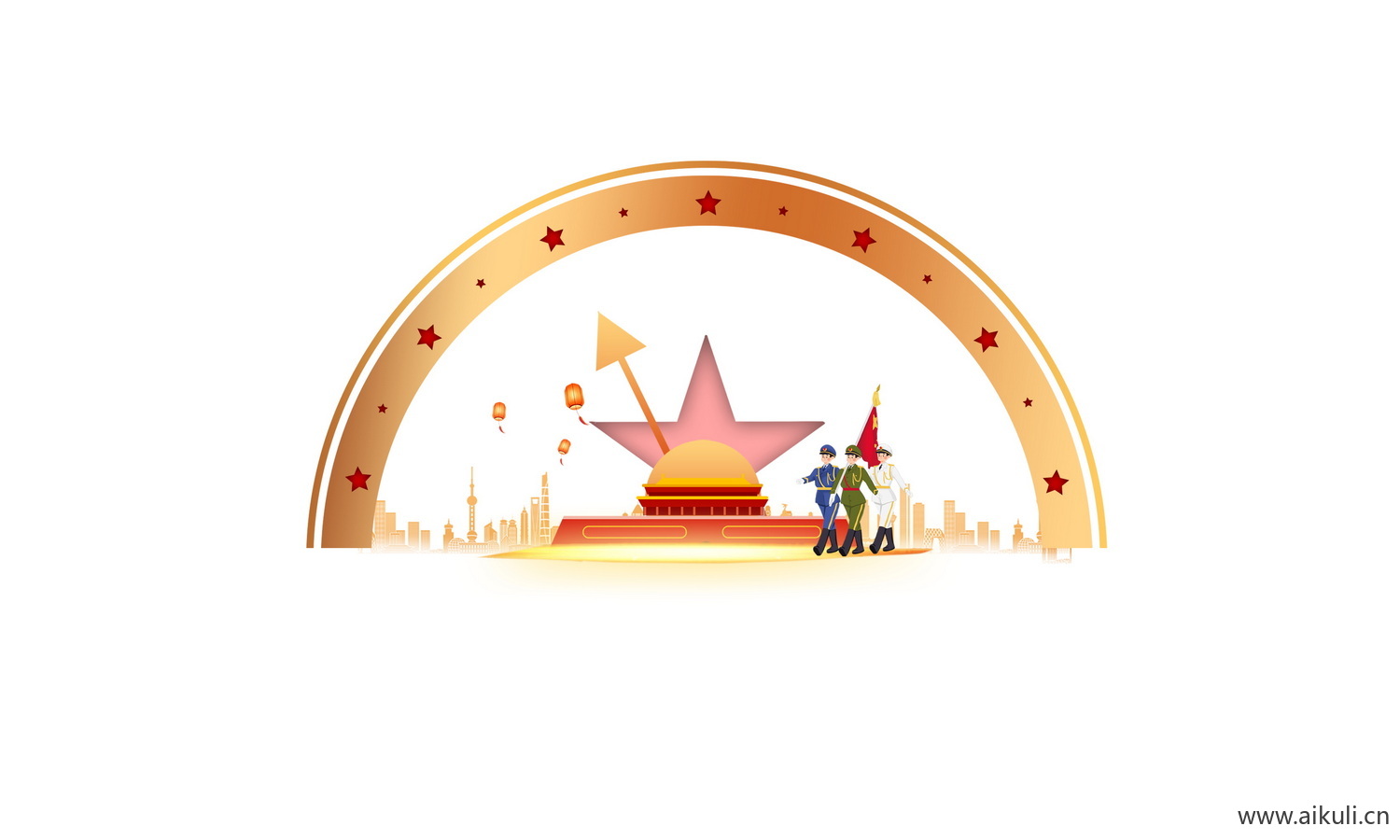 中国风红色节日背景天安门建筑BH手绘插画psd素材