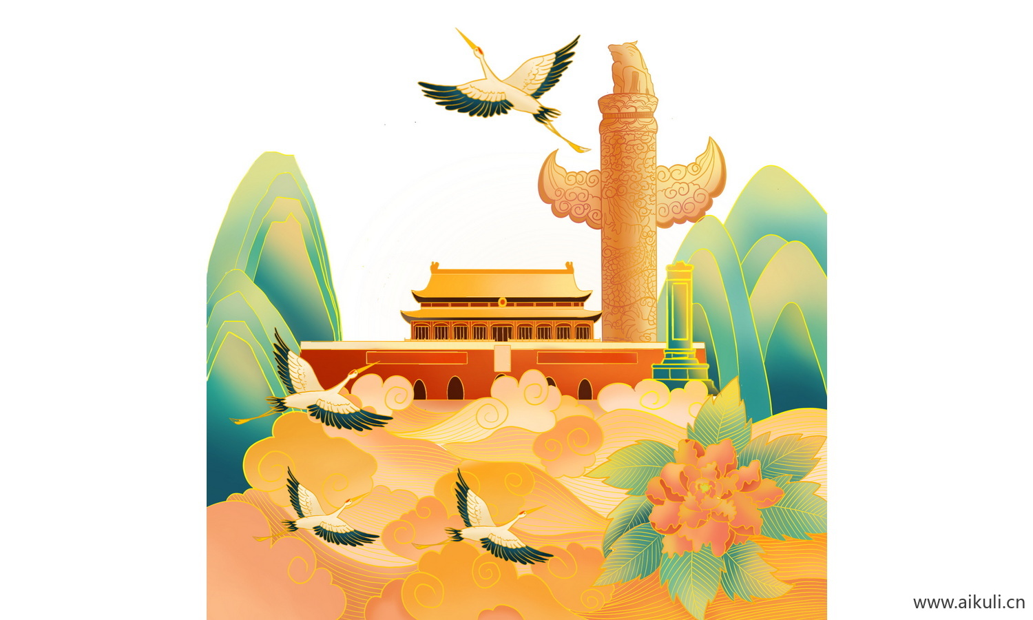 天安门建筑U手绘插画psd素材