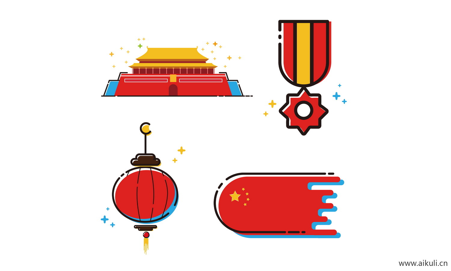 卡通插画背景O天安门建筑psd素材