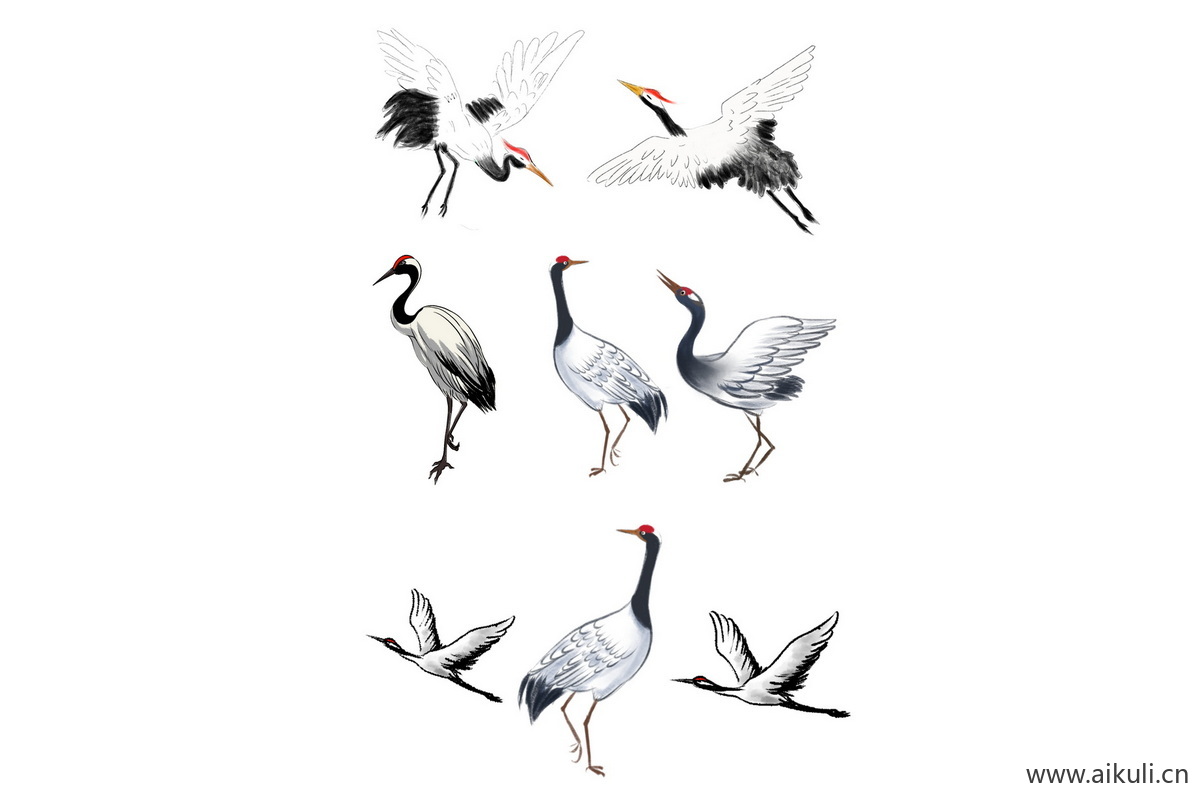 国潮仙鹤K元素组合插画PSD素材