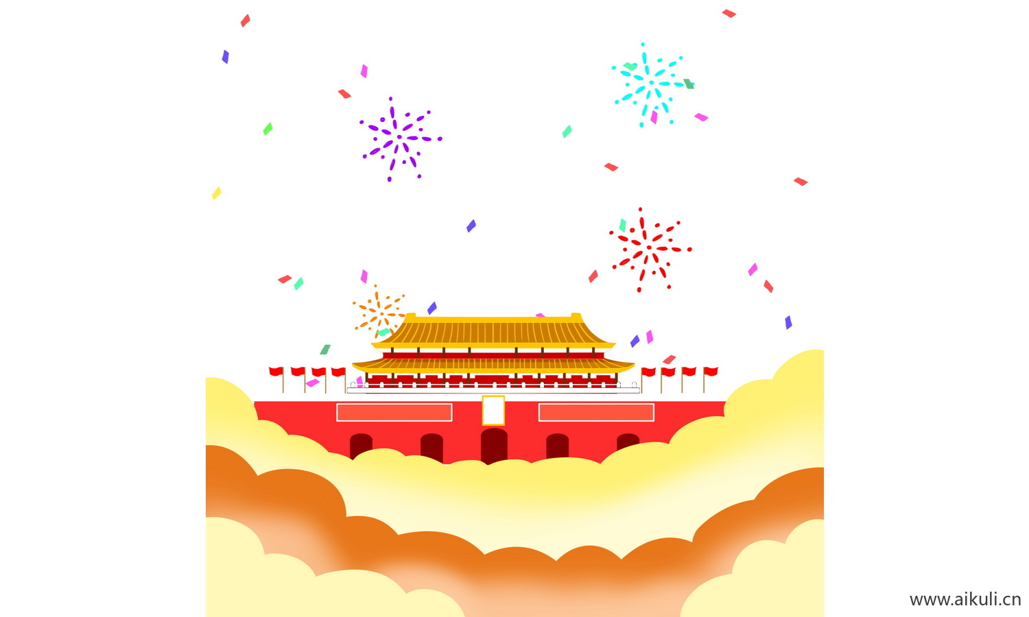 中国风红色节日背景天安门建筑BB手绘插画psd素材