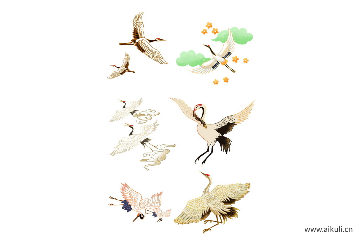 国潮仙鹤D元素组合插画PSD素材