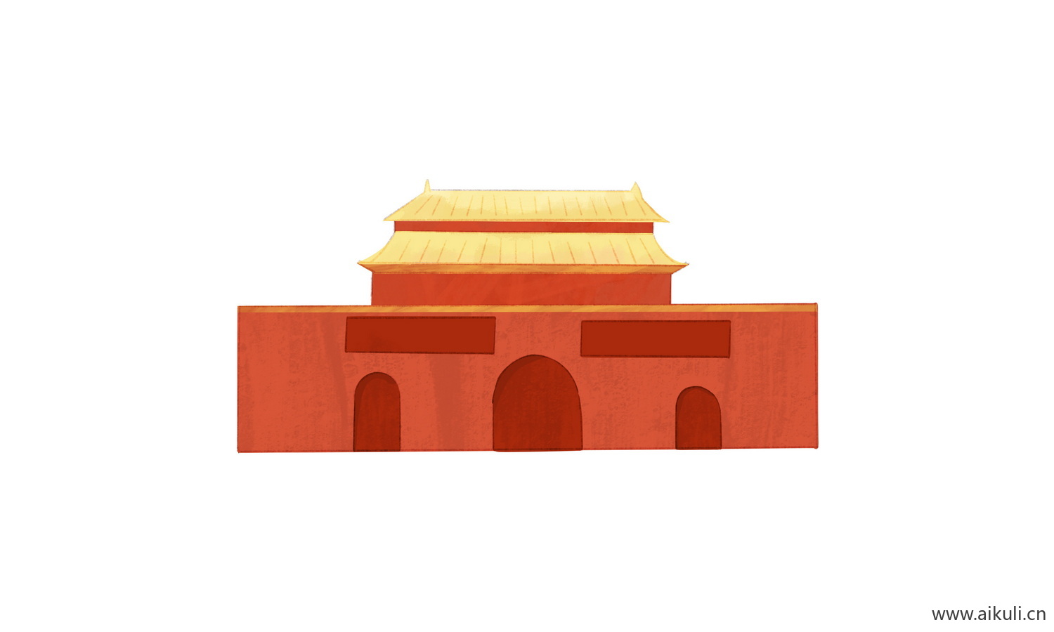中国风红色节日背景天安门建筑BA手绘插画psd素材
