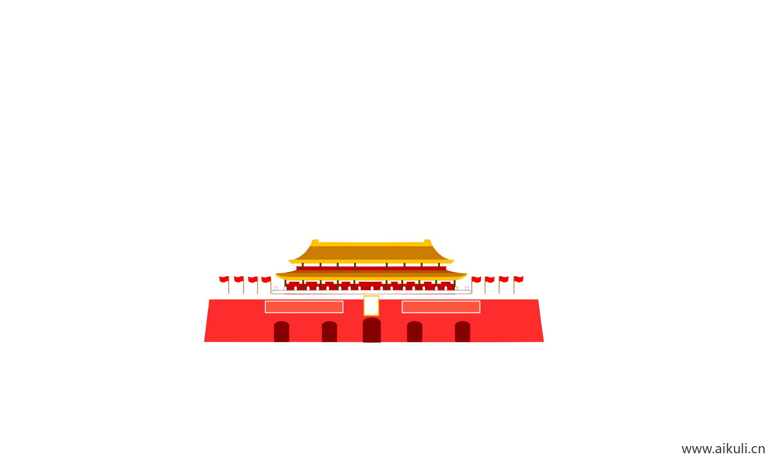 中国风红色节日背景天安门建筑BD手绘插画psd素材