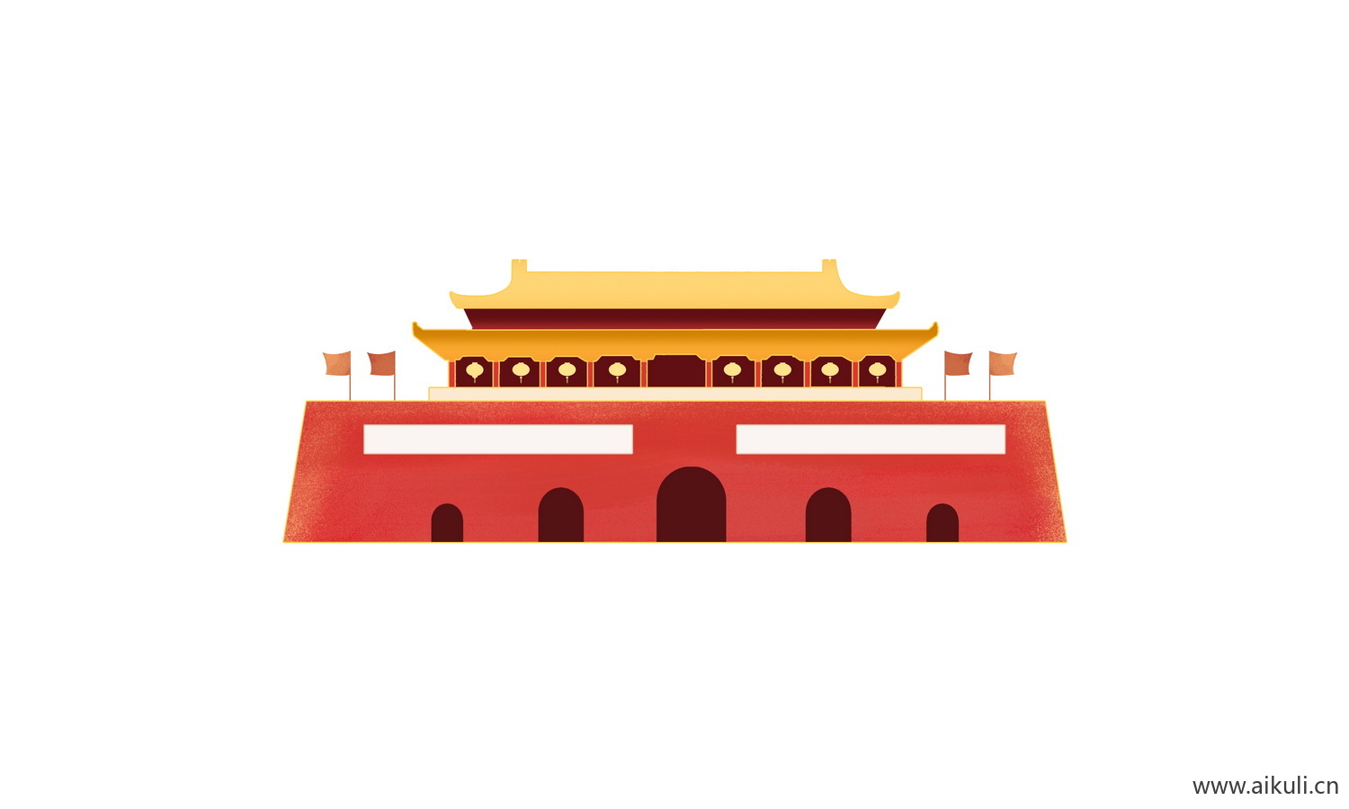 中国风红色节日背景天安门建筑T手绘插画psd素材