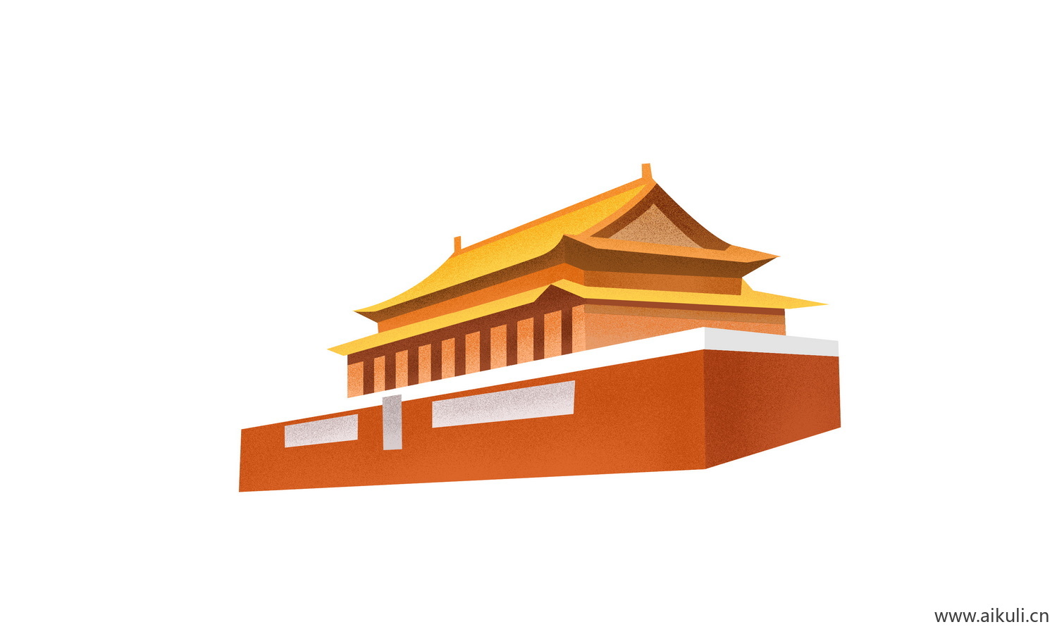 中国风红色节日背景天安门建筑G手绘插画psd素材