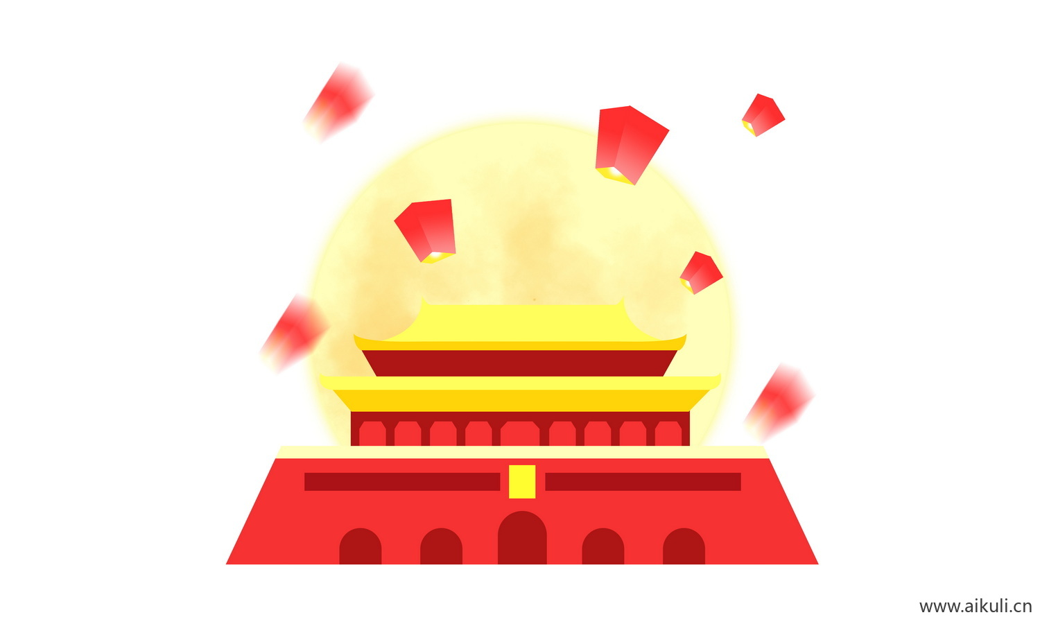 中国风红色节日背景天安门建筑O手绘插画psd素材