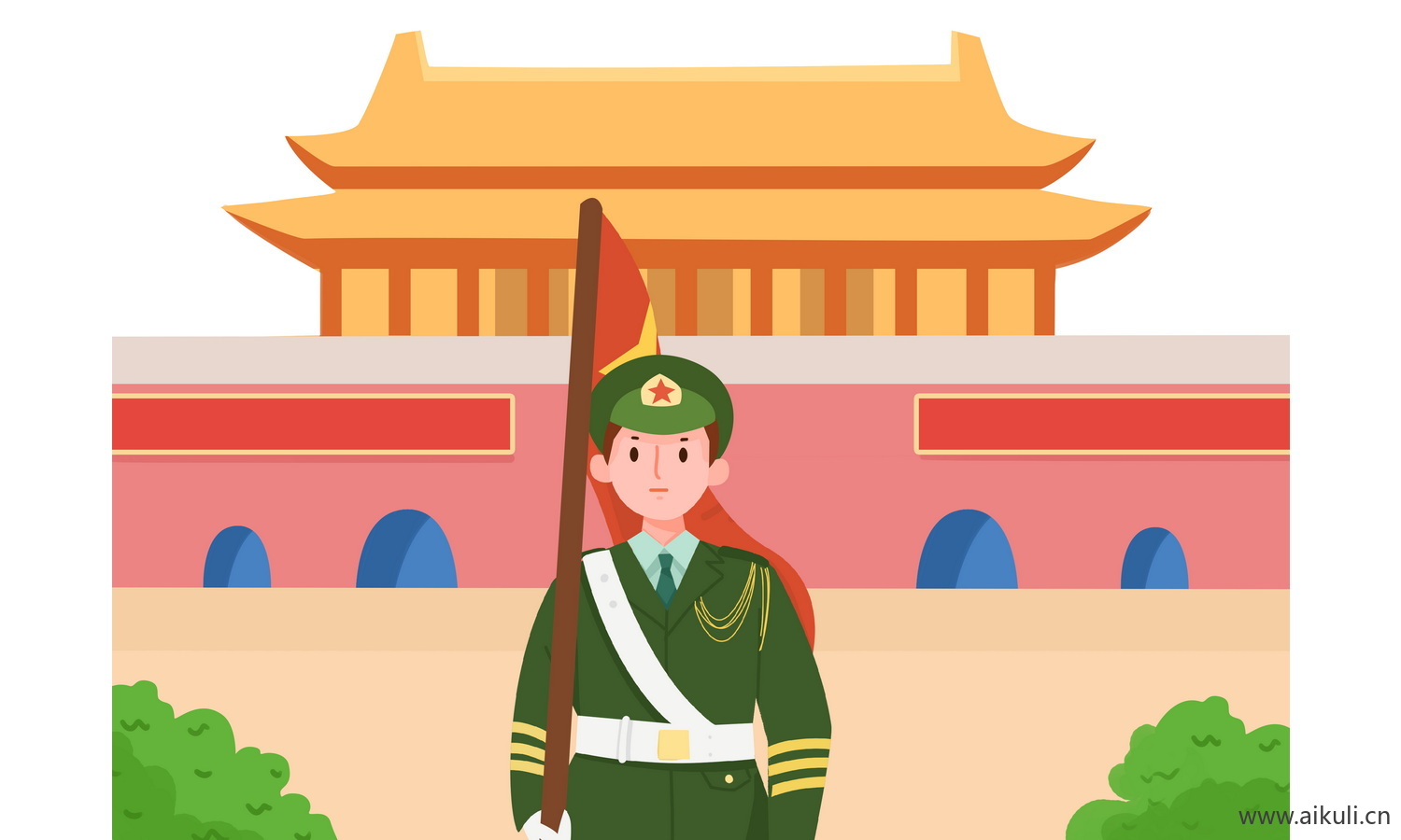 手绘插画R背景天安门建筑psd素材