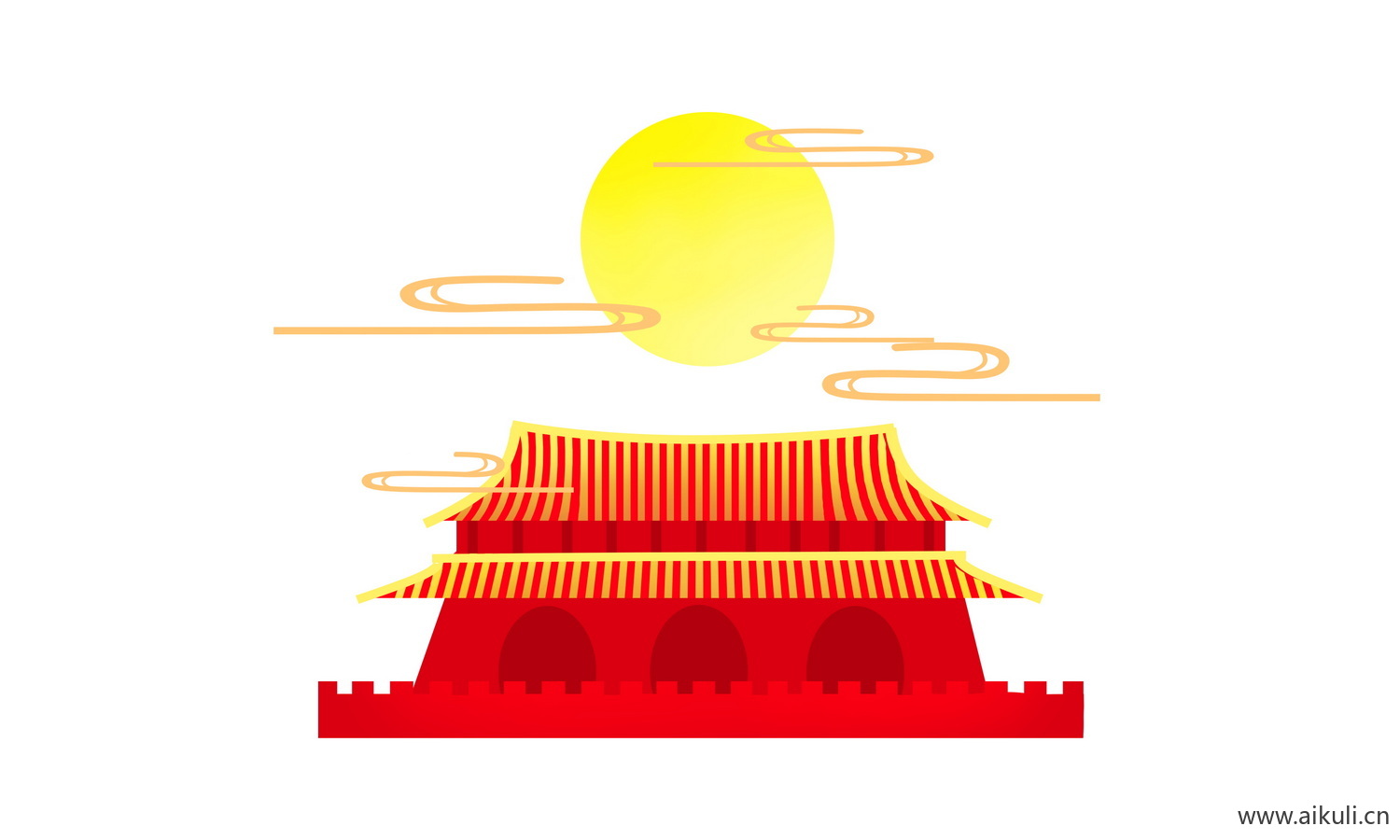 卡通插画背景L天安门建筑psd素材