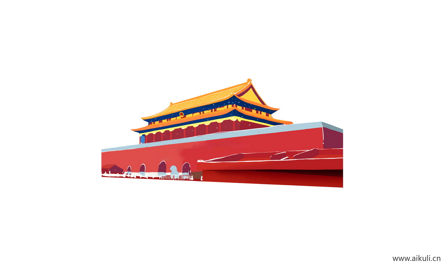 中国风红色节日背景天安门建筑BC手绘插画psd素材