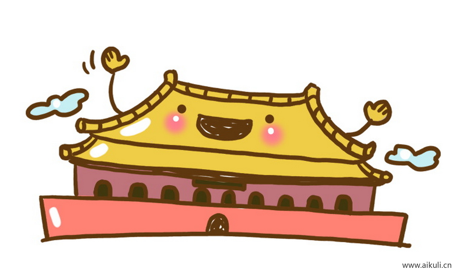 卡通插画背景S天安门建筑psd素材