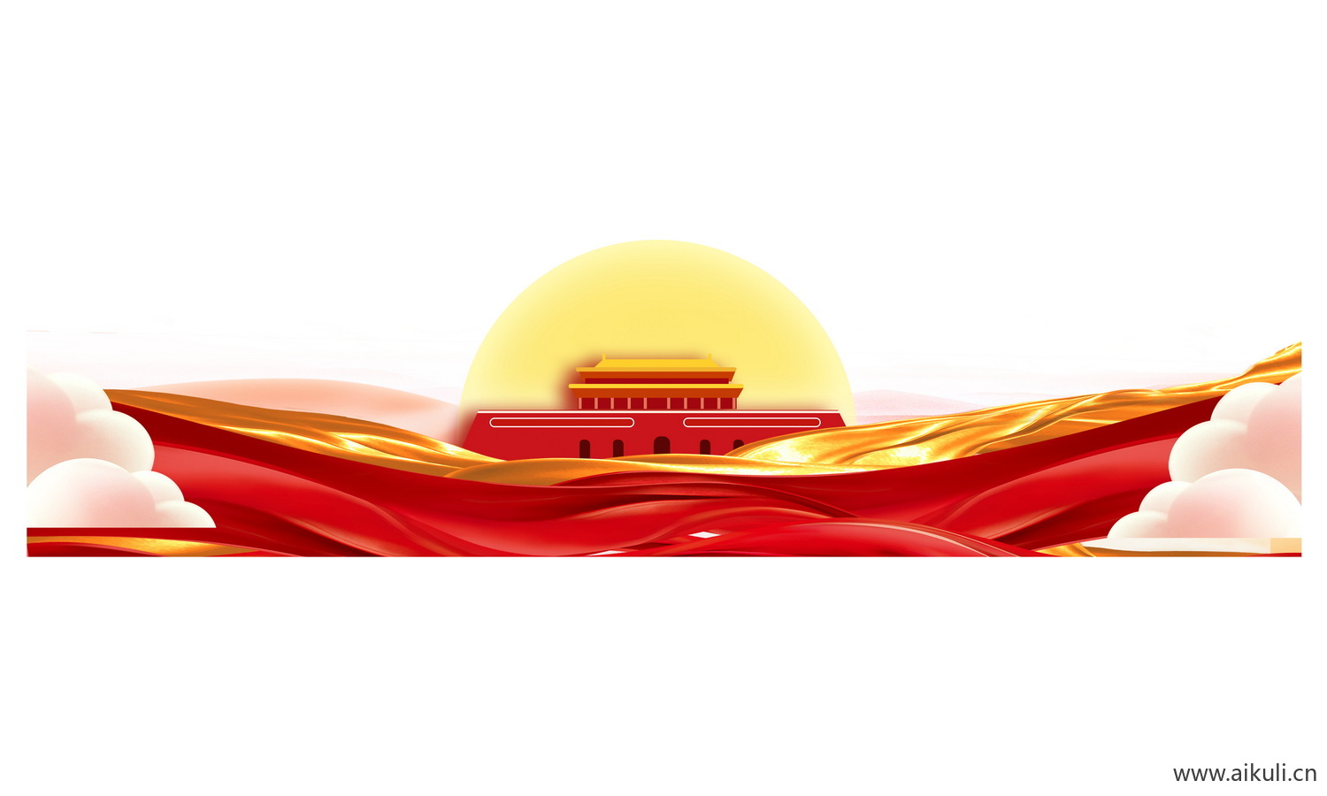 中国风红色节日背景天安门建筑CX手绘插画psd素材