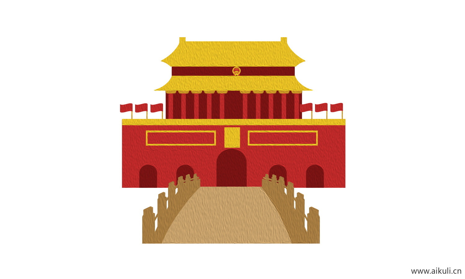 中国风红色节日背景天安门建筑A手绘插画psd素材