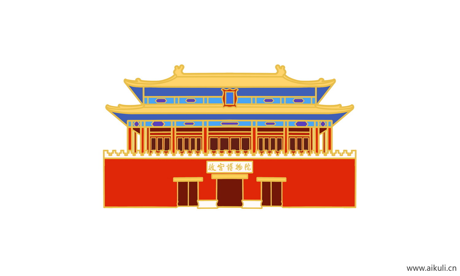 中国风红色节日背景天安门建筑BG手绘插画psd素材