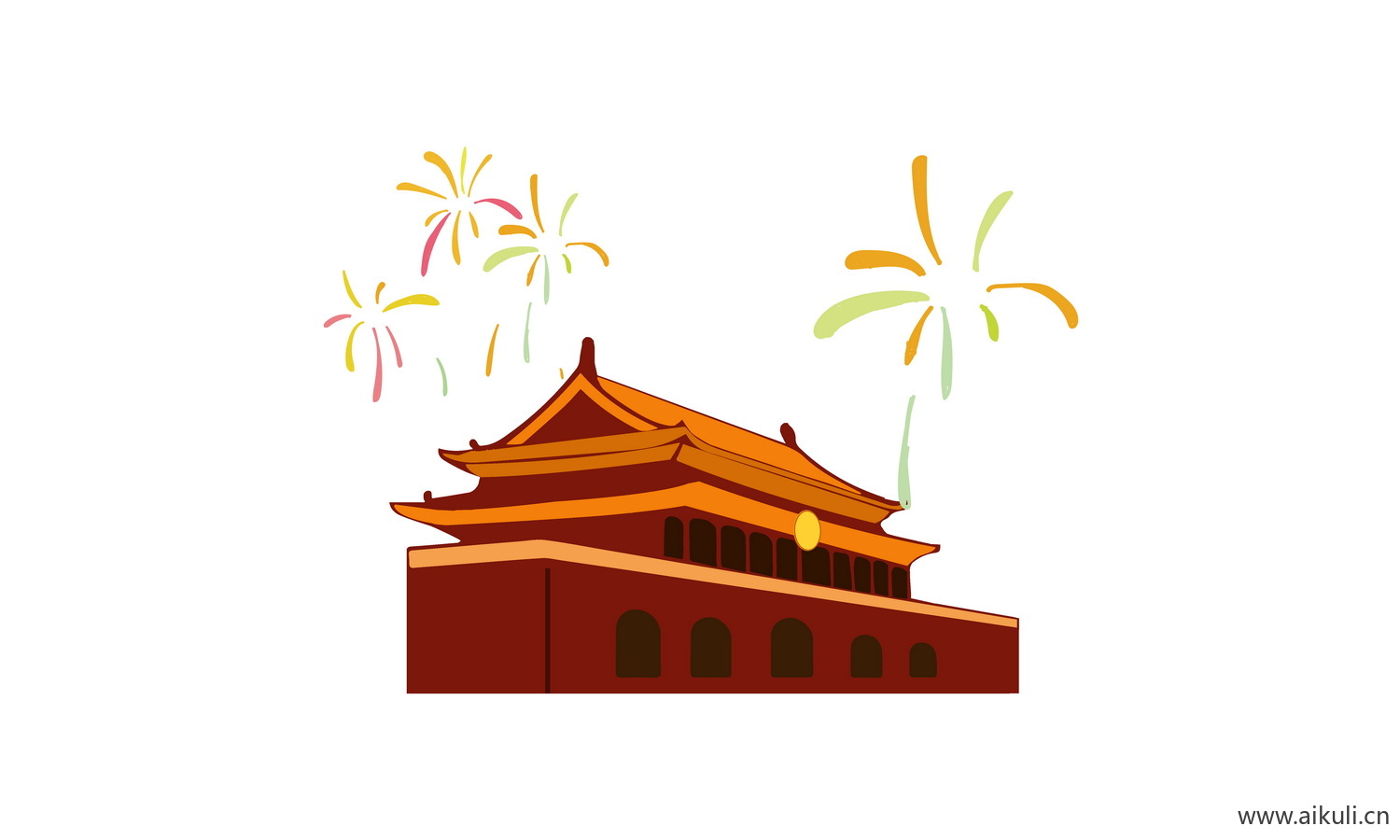 卡通插画背景A天安门建筑psd素材
