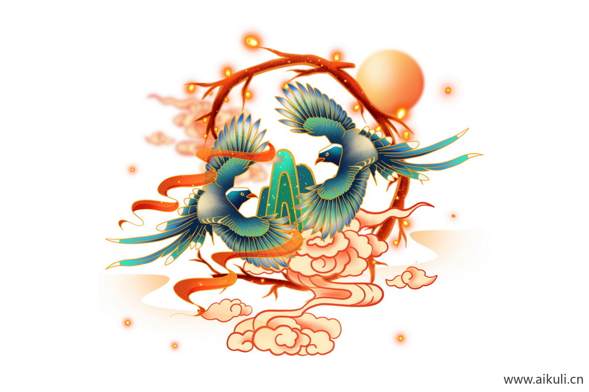 国风七夕情人女鹊桥相会国潮插画