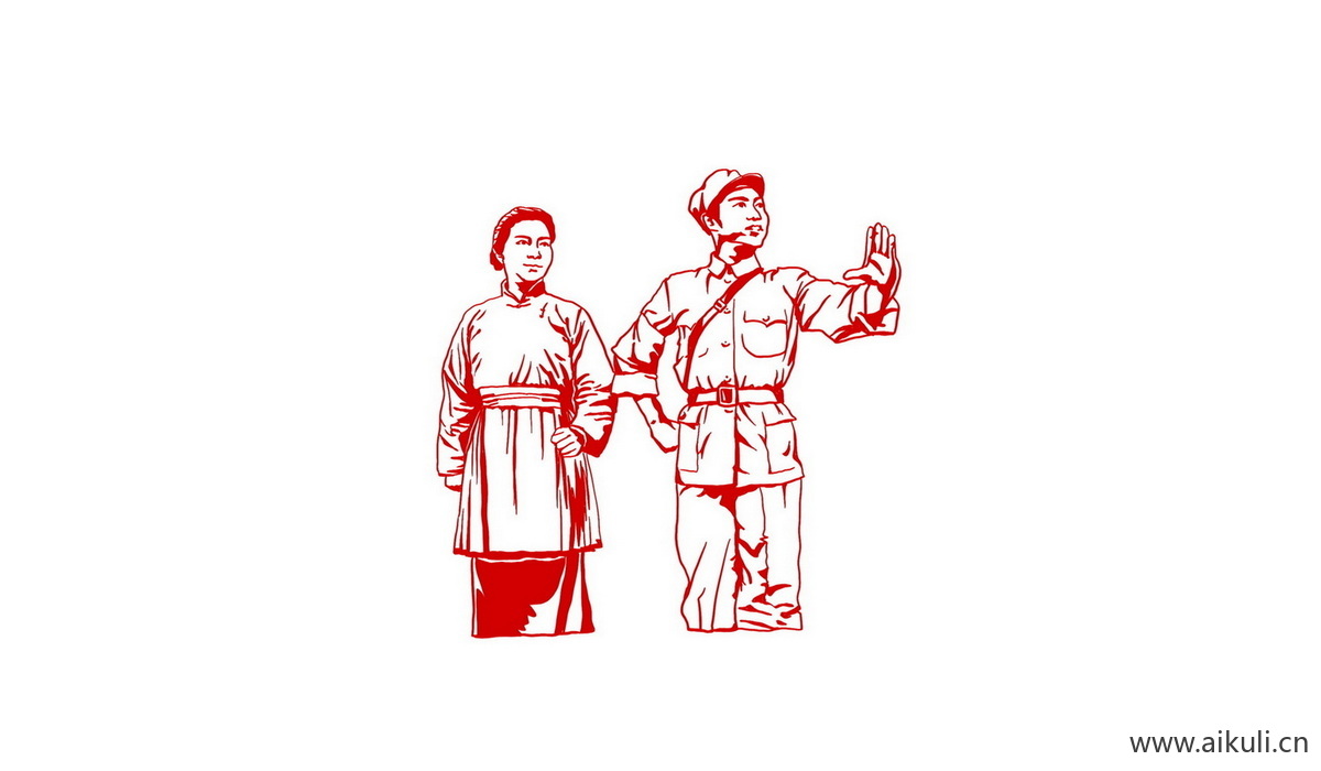 红色士兵战士军Q人物雕像敬礼PSD剪影人物