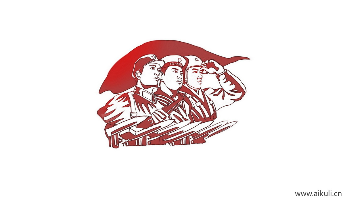 剪影人物I红色士兵战士军人物雕像PSD