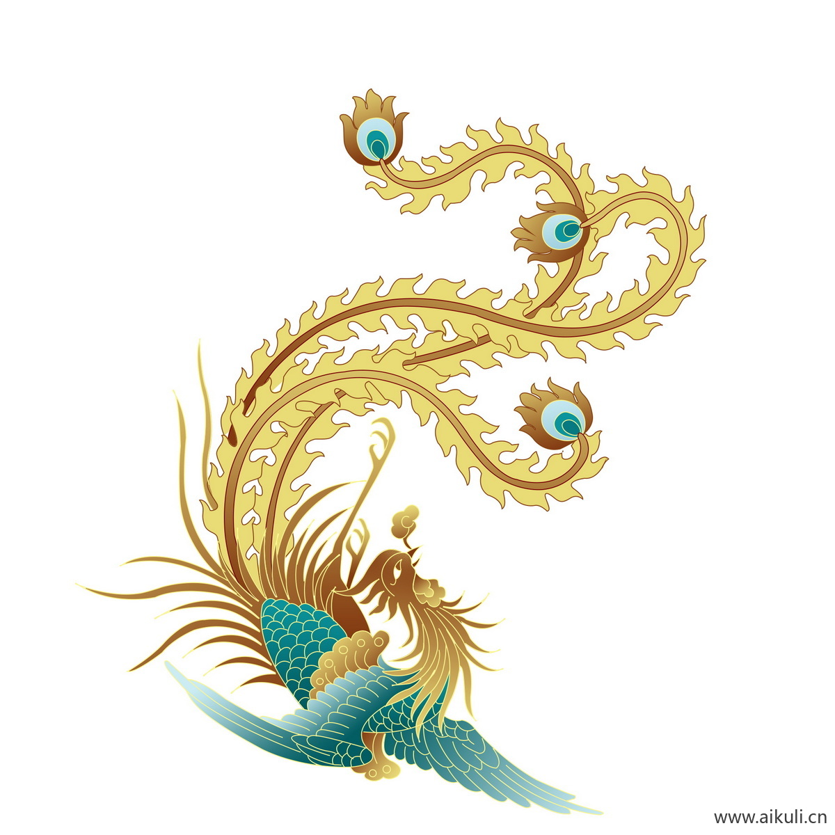 国潮风烫金祥云PSD分层凤凰图案PSD分层