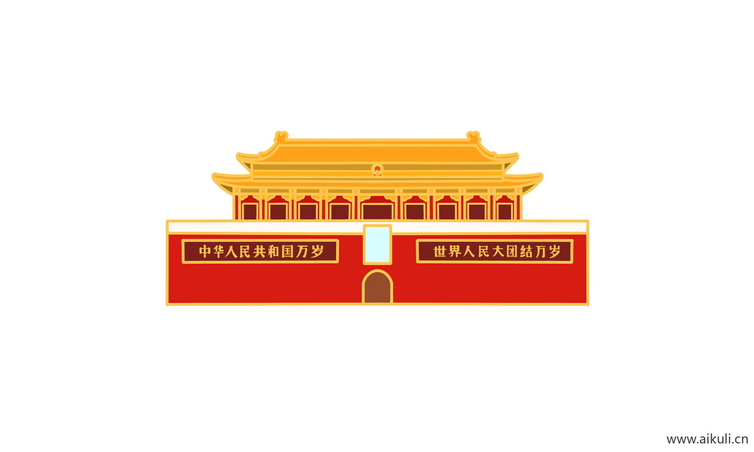 卡通插画背景C天安门建筑psd素材