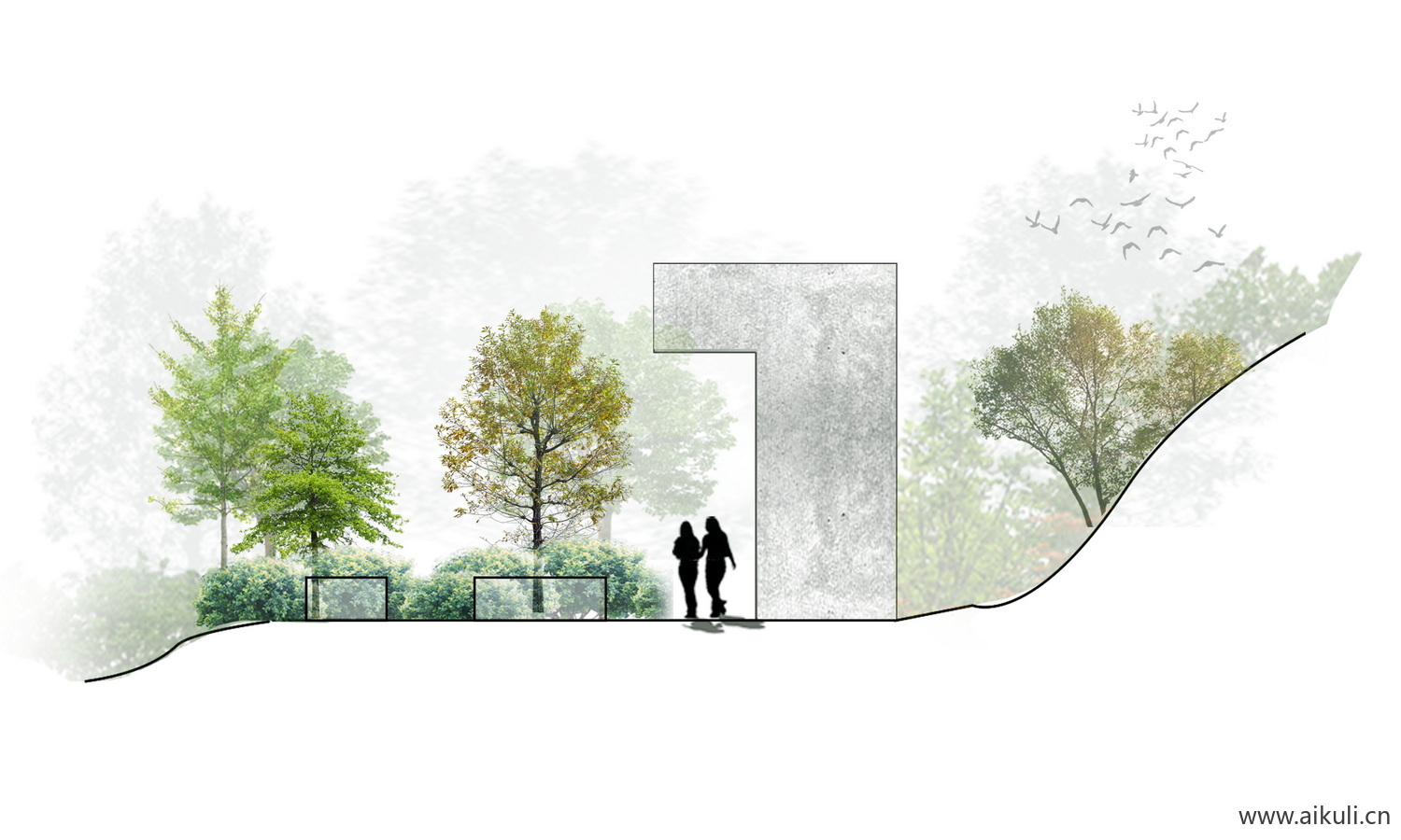 植物小清新道路景观植物剖断面剖PSD