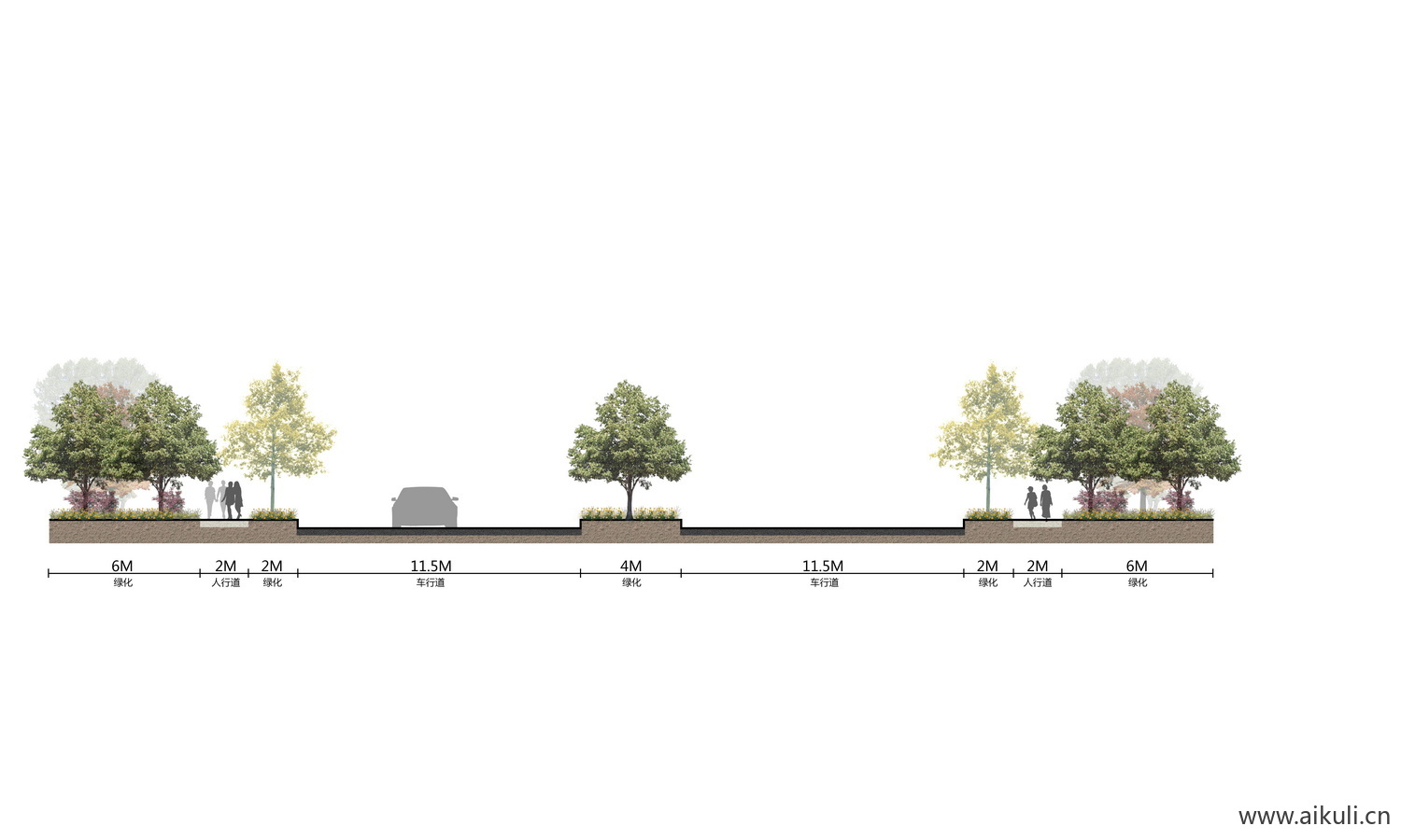景观小清新道路剖断面植物剖立面psd分层