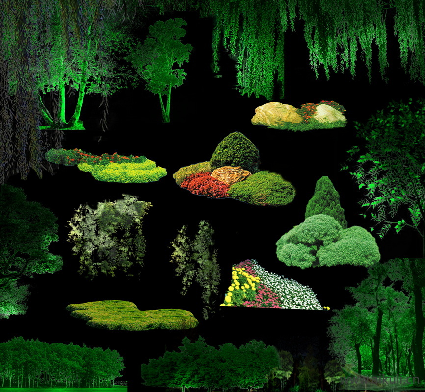 夜景植物ps灯光氛围灯亮化工程素材