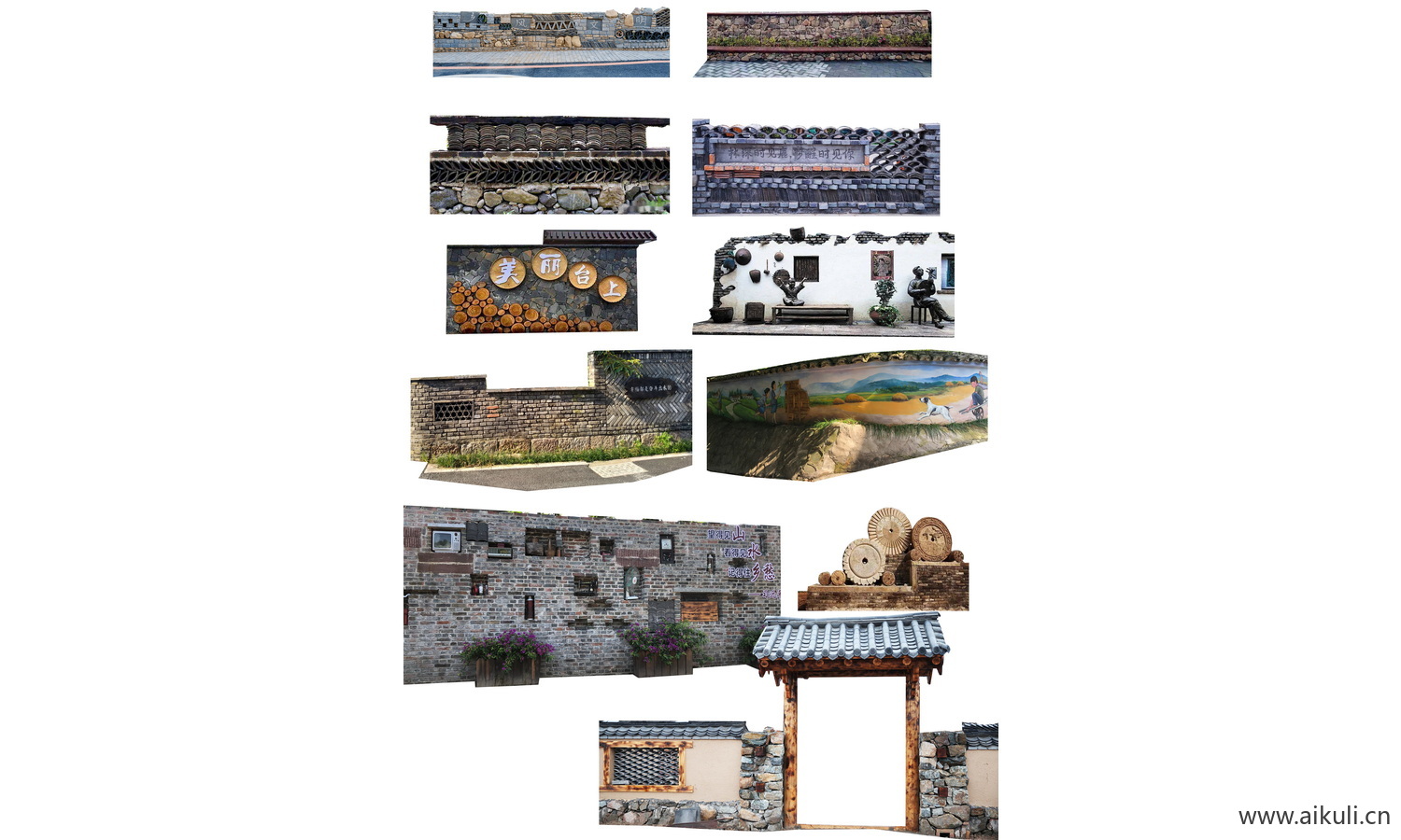 乡村入口标识-村牌村标文化景墙围墙矮墙青砖墙影壁墙PSD分层