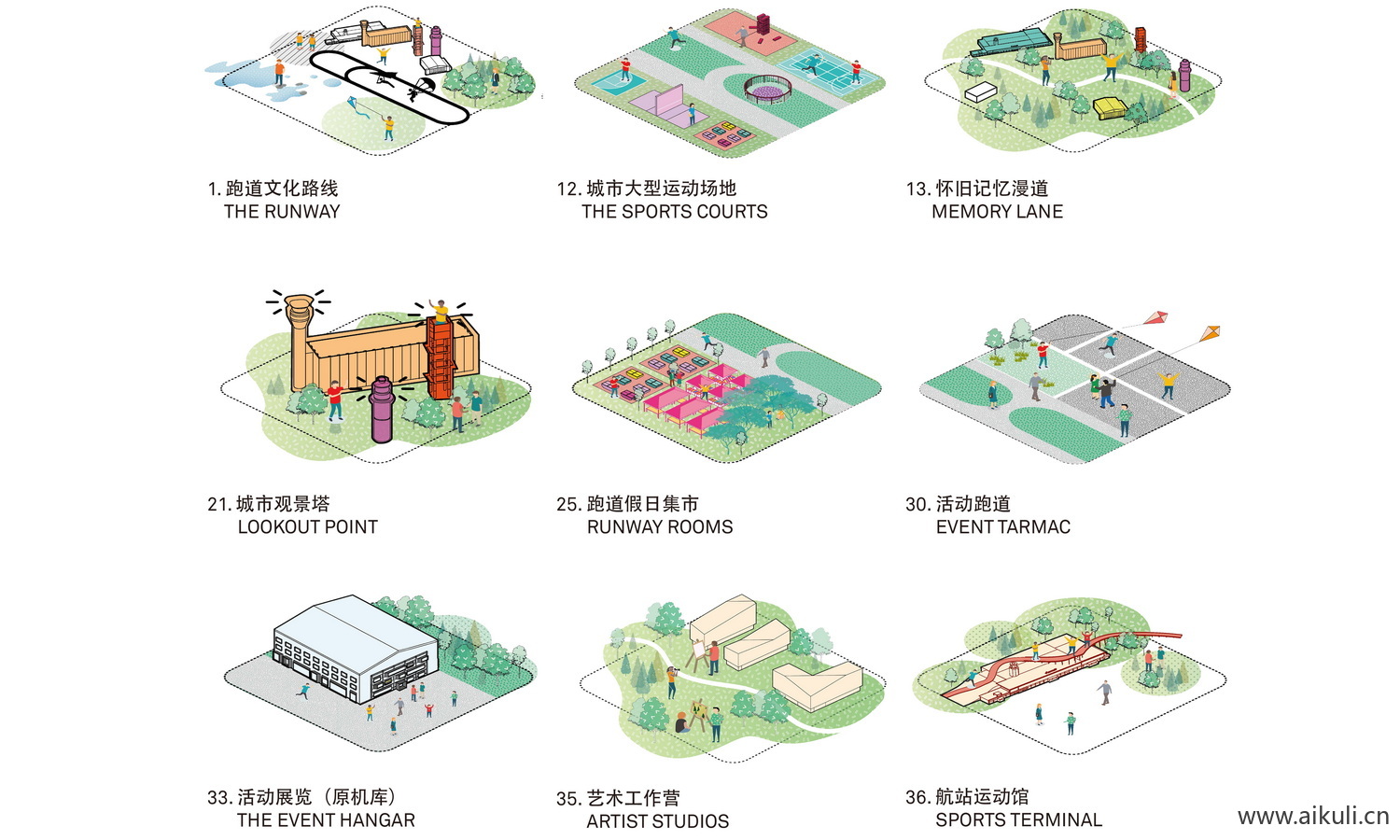 广场插画小场景空间分析图模块-PSD免扣