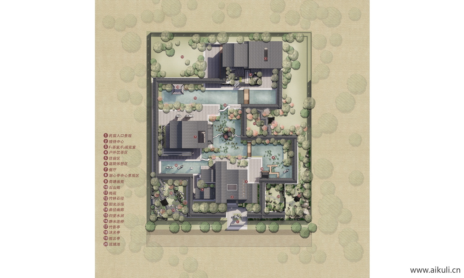 新中式中式景观彩平图