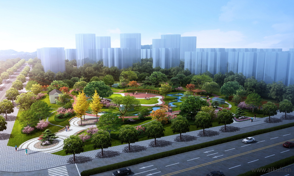 现代公园广场 景观鸟瞰图 PS