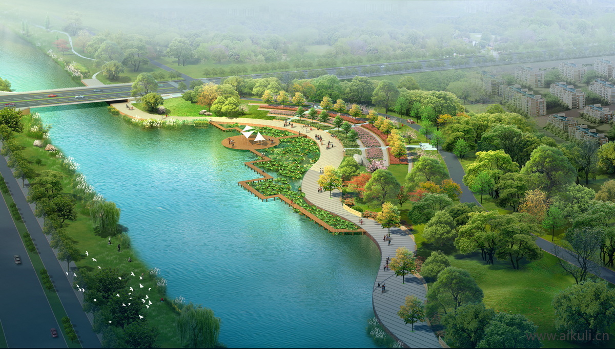 园林景观鸟瞰图效果图后期建筑滨水湿地公园广场psd素材