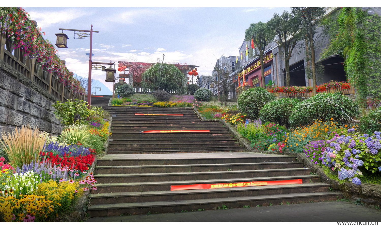 城市街景改造-阶梯花坛