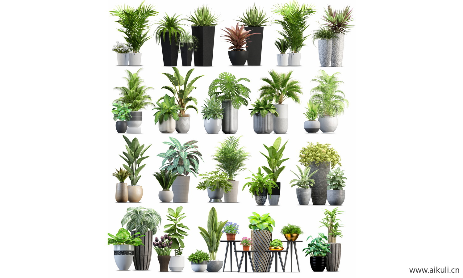 PSD免抠室内盆栽植物花盆组合效果图