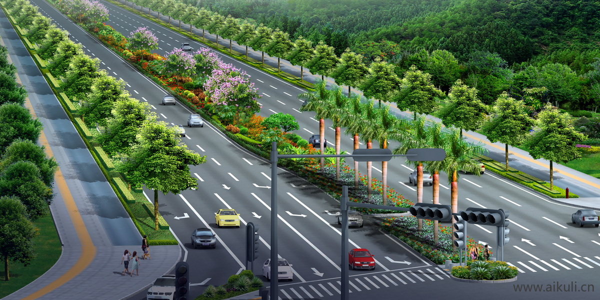 园林景观ps鸟瞰图效果图道路psd素材