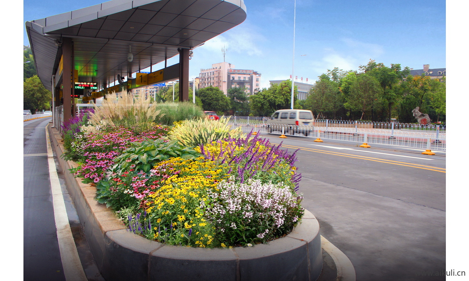 城市街景改造-车带花卉种植