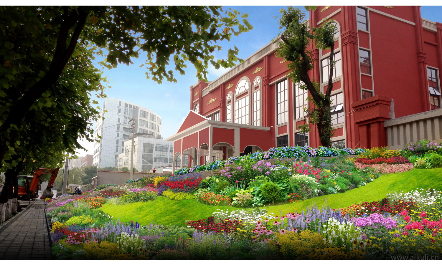 建筑前花卉景观街景改造