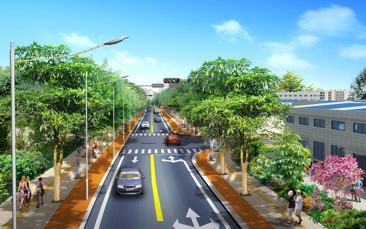 园林景观鸟瞰图道路psd素材