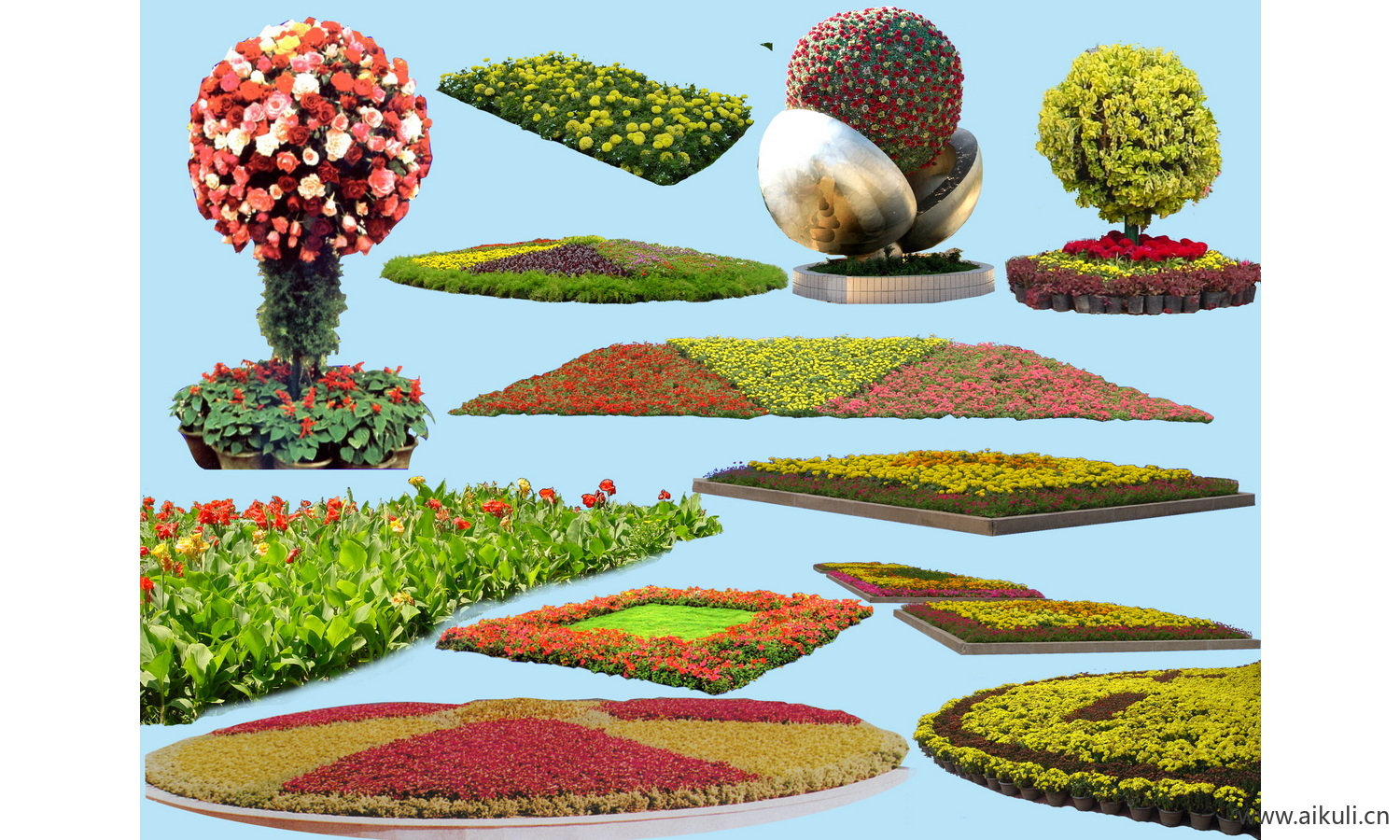 现代免抠素材 绿雕-造型花坛 造型植物