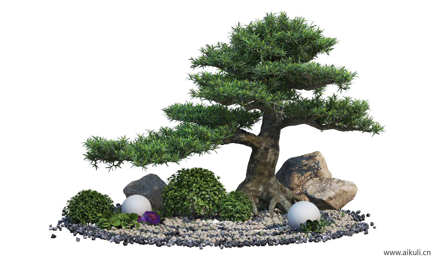 现代景观植物石头组合PSD免抠