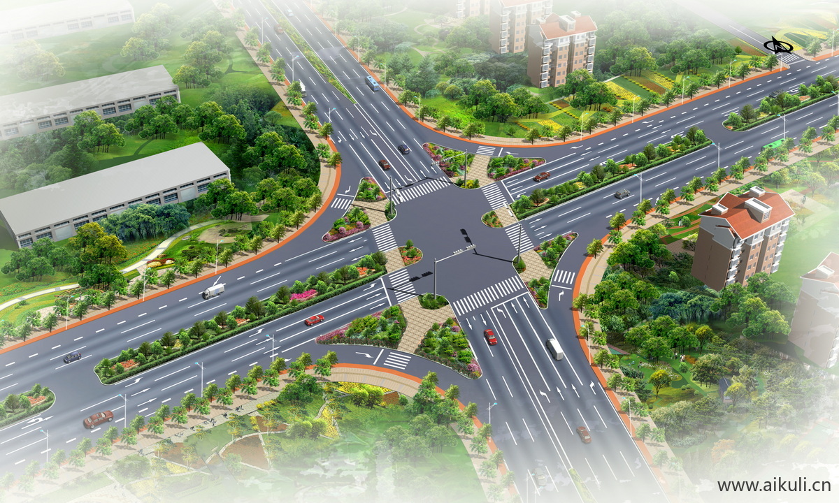 园林景观鸟瞰图道路公园广场psd素材