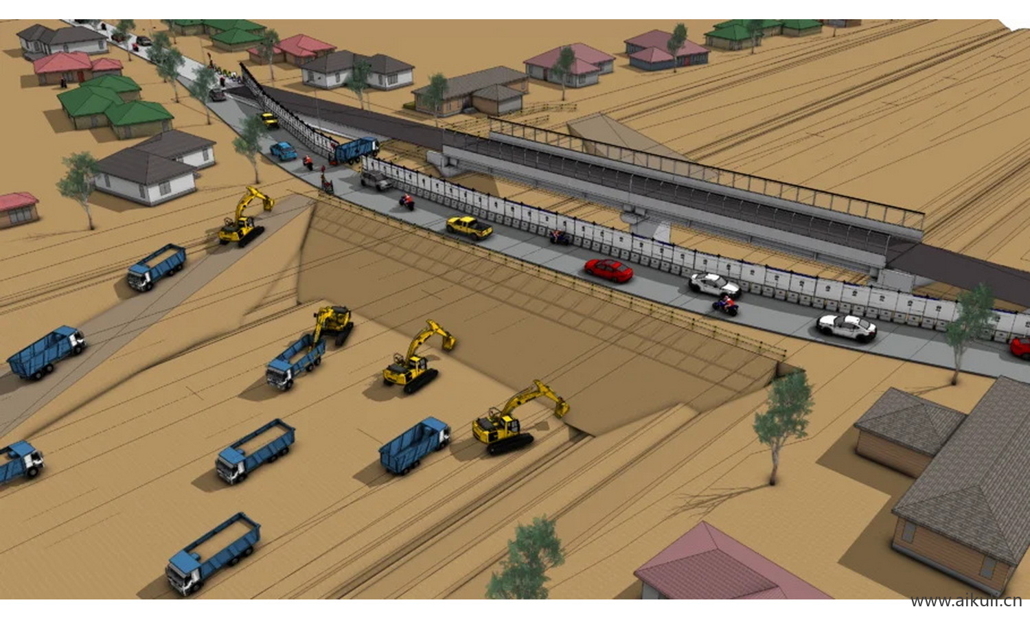 道路绕道桥建筑挖掘机