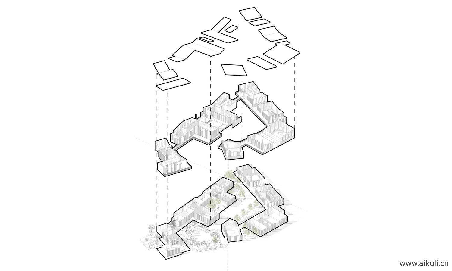 ps爆炸分层轴侧建筑景观空间插画风展板素材