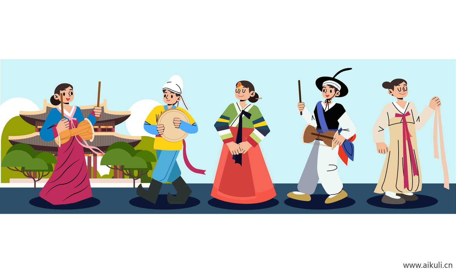 朝鲜族-五十六个民族人物AI矢量素材