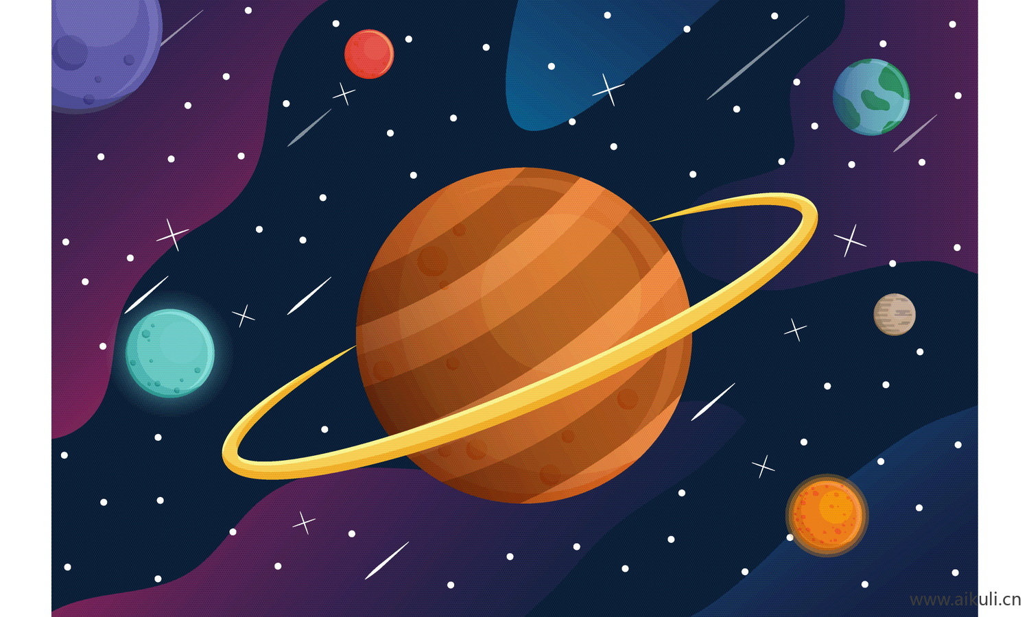 EPS矢量太阳系行星示意图星球知识科普图卡通
