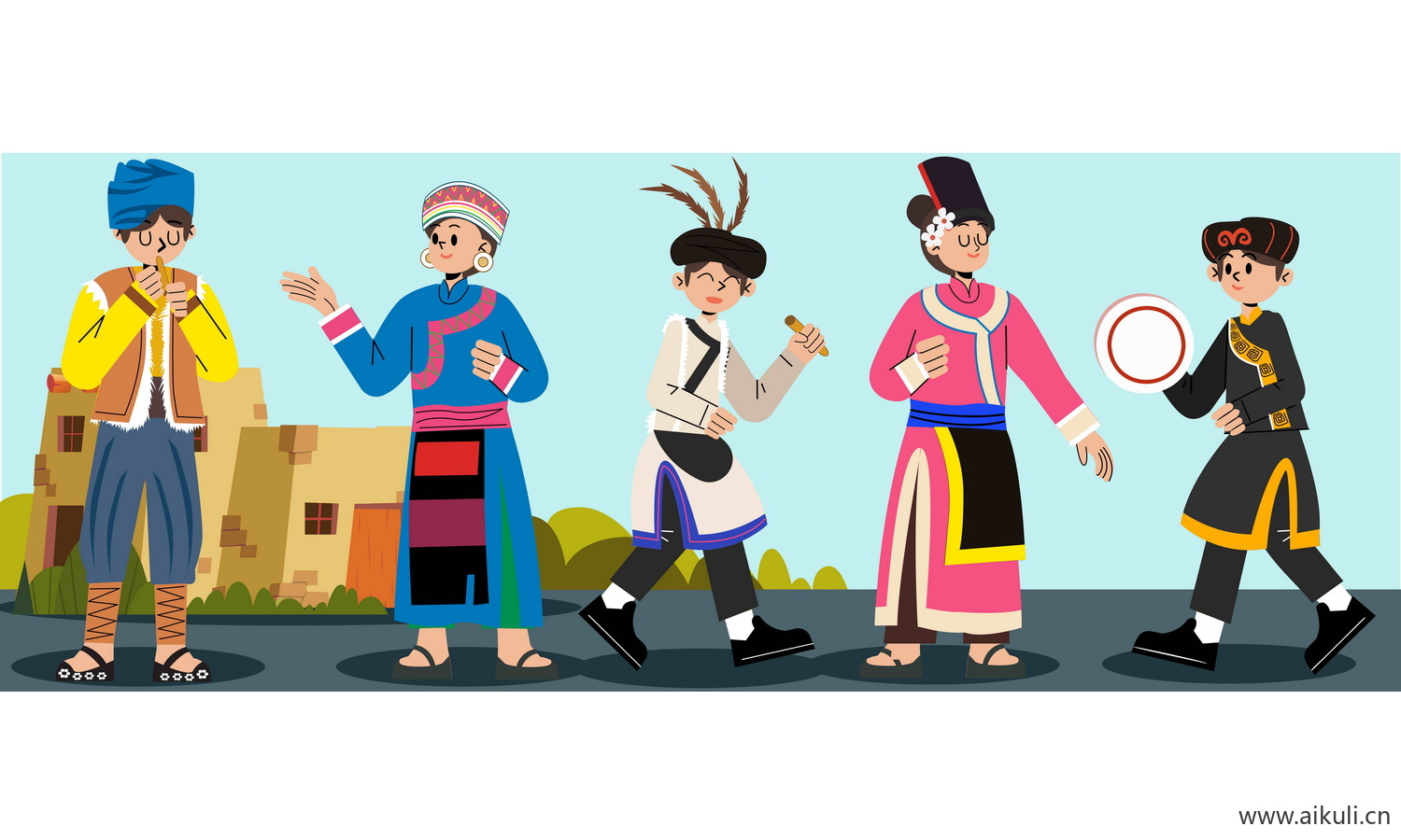 羌族-五十六个民族人物AI矢量素材