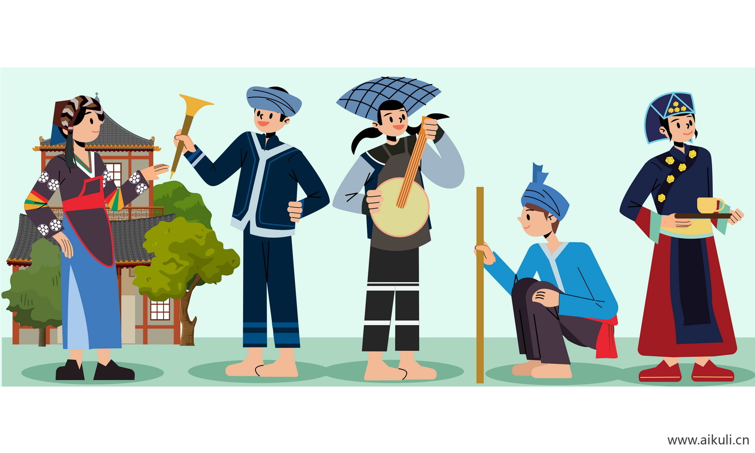布依族-五十六个民族人物AI矢量素材