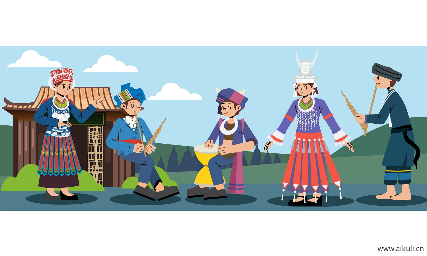 苗族-五十六个民族人物AI矢量素材